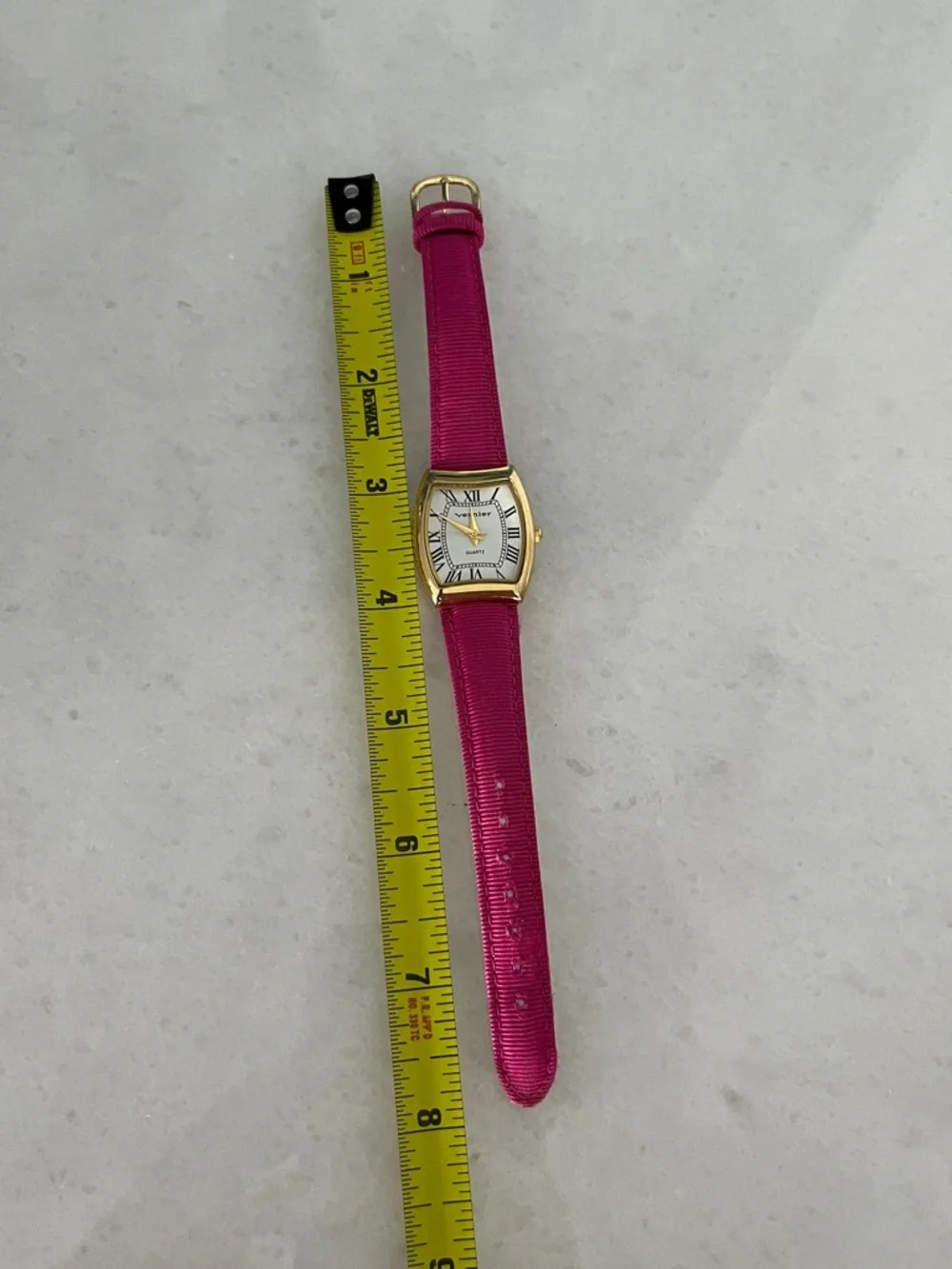 Vernier Gold-Tone Women’s Watch with Fuchsia Pink Grosgrain Strap